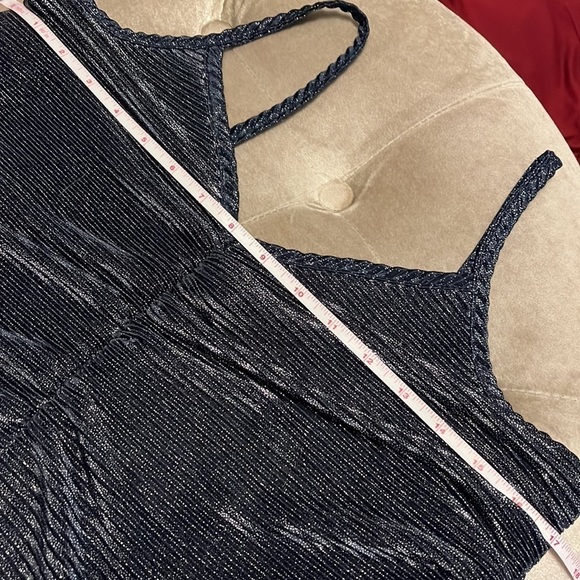 A love story brand navy blue and silver metallic ruched front peplum cami tank - Picture 9 of 14